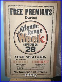 Vintage Atlantic Range Stove -cardboard Poster- Approx. 22x14 Promotional Sale