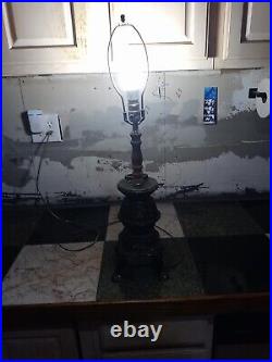 Vintage Black Cast Iron Pot Belly Stove Desk Table Lamp / Light