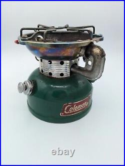 Vintage COLEMAN 502 single burner camp stove aluminum case 5/83 TESTED WORKS