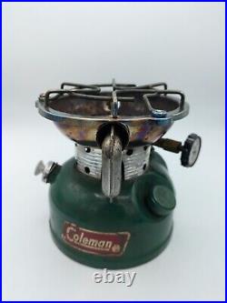 Vintage COLEMAN 502 single burner camp stove aluminum case 5/83 TESTED WORKS