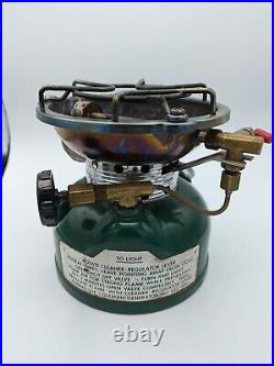 Vintage COLEMAN 502 single burner camp stove aluminum case 5/83 TESTED WORKS