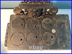 Vintage Cast Iron Toy ACME Stove salesman sample 6 Burners, Large 13 Long, PANS