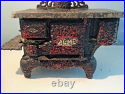 Vintage Cast Iron Toy ACME Stove salesman sample 6 Burners, Large 13 Long, PANS