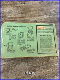 Vintage Coleman 425E499 Two Burner Camp Stove Fuel Gas Red Tank New in Box