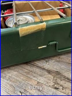 Vintage Coleman 425E499 Two Burner Camp Stove Fuel Gas Red Tank New in Box