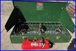 Vintage Coleman 426D 3-Burner Camping Stove Cooler, 2Water Jugs 3 Vintage Thermos