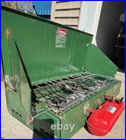 Vintage Coleman 426D 3-Burner Camping Stove Cooler, 2Water Jugs 3 Vintage Thermos