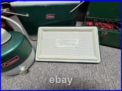 Vintage Coleman 426D 3-Burner Camping Stove Cooler, 2Water Jugs 3 Vintage Thermos