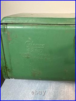 Vintage Coleman 426D 3 Burner Liquid Fuel Camp Stove Suitcase Green Made in USA