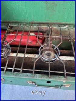 Vintage Coleman 426D 3 Burner Liquid Fuel Camp Stove Suitcase Green Made in USA