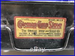 Vintage Coleman Camp Stove Model No. 2 D HTF Rare 2D Untested