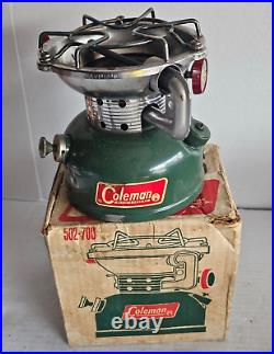 Vintage Coleman Sportster Camp Stove Model 502-700 Green Gas with Original Box