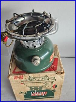 Vintage Coleman Sportster Camp Stove Model 502-700 Green Gas with Original Box