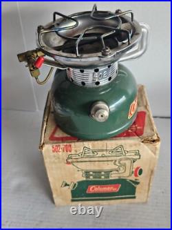 Vintage Coleman Sportster Camp Stove Model 502-700 Green Gas with Original Box