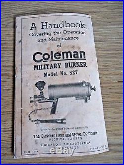 Vintage Coleman nr. 527 military gasoline field stove burner 1945 sterilizer set