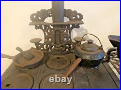 Vintage Crescent Cast Iron Cook Stove Salesman Sample Large + Accessories Pots