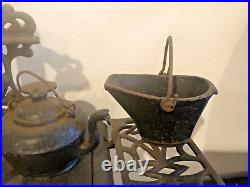 Vintage Crescent Cast Iron Cook Stove Salesman Sample Large + Accessories Pots
