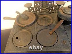Vintage Crescent Cast Iron Cook Stove Salesman Sample Large + Accessories Pots