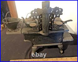 Vintage Crescent Cast Iron Cook Stove Salesman Sample Large + Accessories Pots