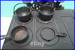 Vintage Crescent Cast Iron Cook Stove Salesman Sample Large + Accessories Pots