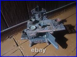 Vintage Crescent Cast Iron Miniature Stove with Parts, Pots & Pans Unmodified