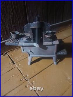 Vintage Crescent Cast Iron Miniature Stove with Parts, Pots & Pans Unmodified