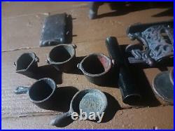 Vintage Crescent Cast Iron Miniature Stove with Parts, Pots & Pans Unmodified