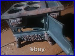 Vintage Crescent Cast Iron Miniature Stove with Parts, Pots & Pans Unmodified