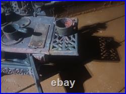 Vintage Crescent Cast Iron Miniature Stove with Parts, Pots & Pans Unmodified