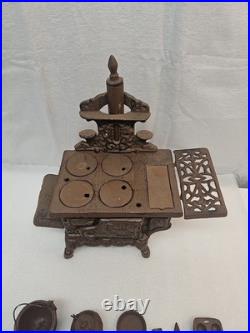 Vintage Crescent Cast Iron Stove Salesman Sample Complete with Pot, Pan and others
