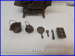 Vintage Crescent Cast Iron Stove Salesman Sample Complete with Pot, Pan and others