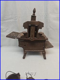 Vintage Crescent Cast Iron Stove Salesman Sample Complete with Pot, Pan and others