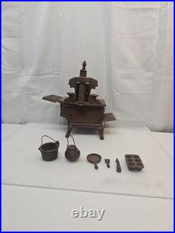 Vintage Crescent Cast Iron Stove Salesman Sample Complete with Pot, Pan and others