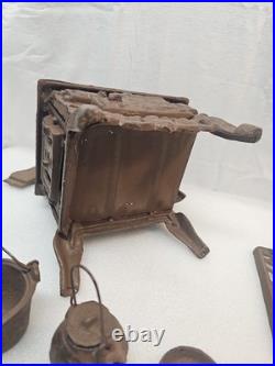 Vintage Crescent Cast Iron Stove Salesman Sample Complete with Pot, Pan and others
