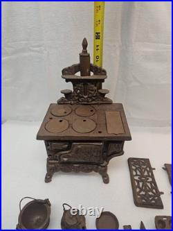 Vintage Crescent Cast Iron Stove Salesman Sample Complete with Pot, Pan and others