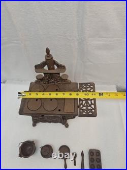 Vintage Crescent Cast Iron Stove Salesman Sample Complete with Pot, Pan and others