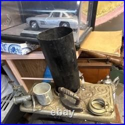 Vintage Crescent Miniature Cast Iron Stove And Pans Antique Dollhouse Toy