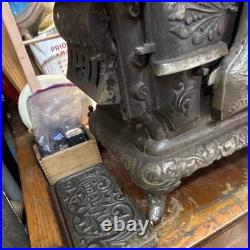 Vintage Crescent Miniature Cast Iron Stove And Pans Antique Dollhouse Toy