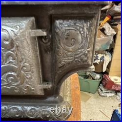 Vintage Crescent Miniature Cast Iron Stove And Pans Antique Dollhouse Toy