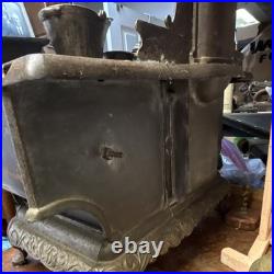 Vintage Crescent Miniature Cast Iron Stove And Pans Antique Dollhouse Toy