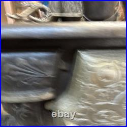 Vintage Crescent Miniature Cast Iron Stove And Pans Antique Dollhouse Toy