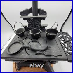 Vintage Crescent Miniature Cast Iron Stove withextra Cookware Accessories