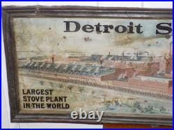 Vintage Detroit Stove Works Self Frame Metal Sign