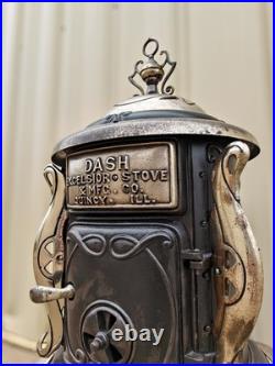Vintage Excelsior Dash Cast Iron Wood Coal Parlor Potbelly Stove Nickel Trim