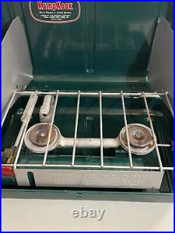 Vintage KAMPKOOK Model LCS 21 Leaded or White Gasoline Two Burner Stove With Box