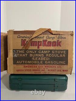 Vintage KAMPKOOK Model LCS 21 Leaded or White Gasoline Two Burner Stove With Box