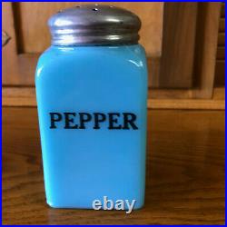 Vintage McKee Chalaine Blue Milk Glass Pepper Range Shaker 1930s
