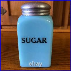 Vintage McKee Chalaine Blue Milk Glass Sugar Range Shaker 1930s