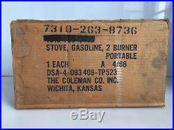 Vintage Military Coleman 2 Burner Stove in Original Box 4/66 Vietnam Era