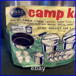 Vintage Mirro Aluminum Camp Kit 15 Piece Camping Cooking Set New Old Stock